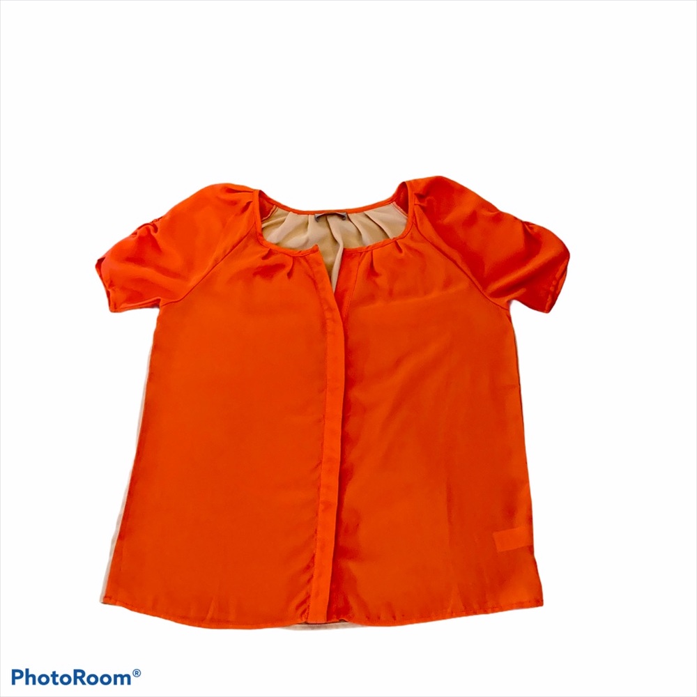 Myan Blouse Bright Coral Front Nude Back Sz S